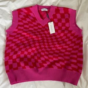 Sheakou Pink & Red checkered sweater vest